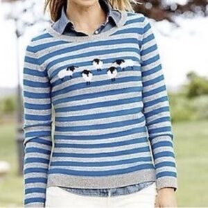 Talbots M Striped Wool Blend Sheep Motif Crewneck‎ Sweater Blue Gray
